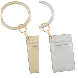 boutique metallic faux leather card key ring